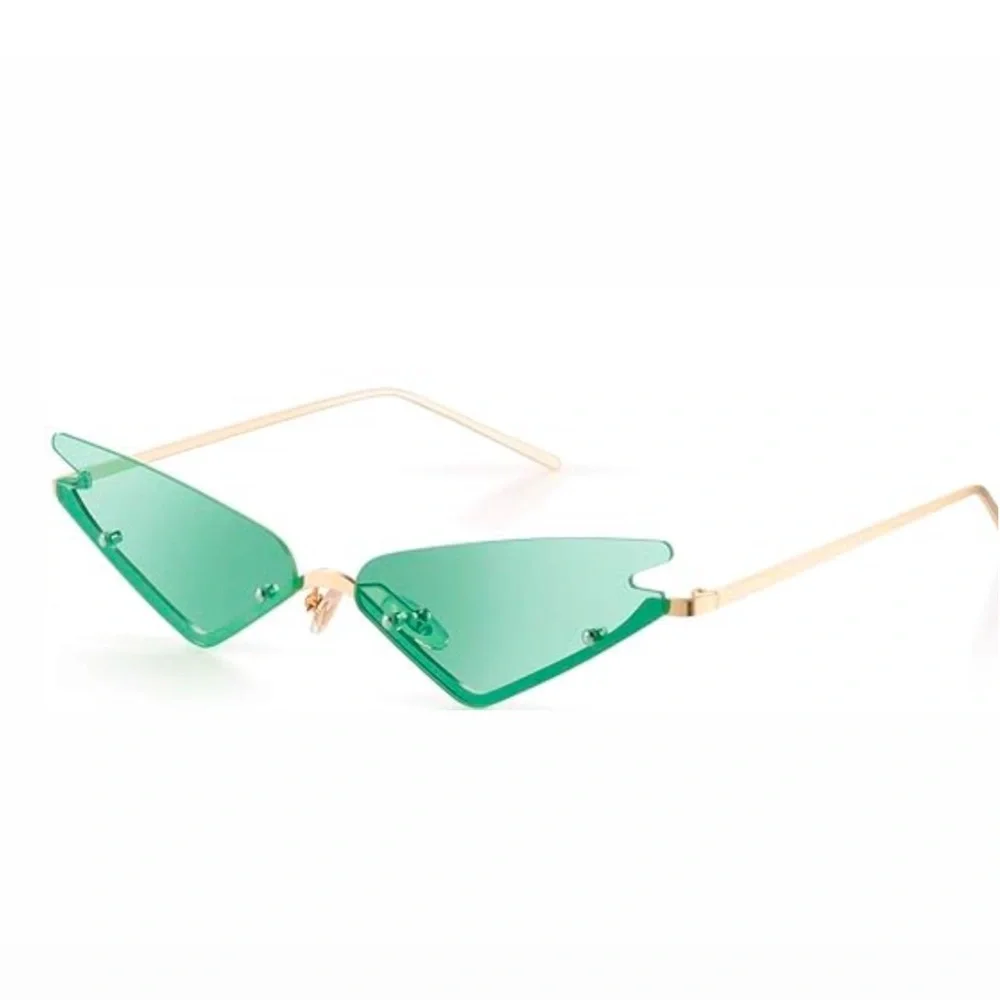 Trendy Y2K Gold and Green Cat Eye Retro Festival Coachella Hot Sunglasses Beach